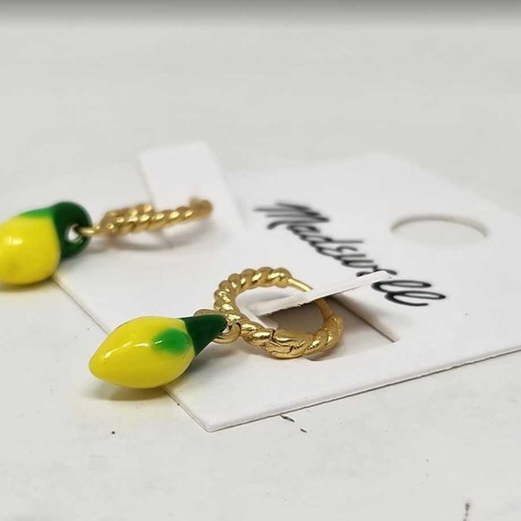 New Madewell enamel lemon twisted huggie hoop earrings - Picture 3 of 6